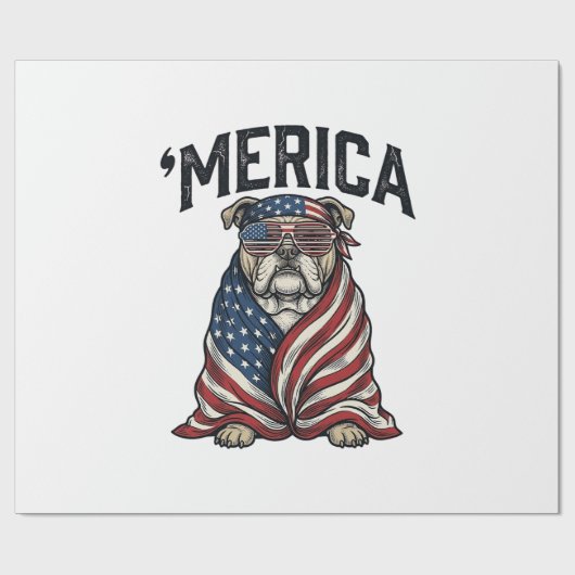 Papier Cadeau T-shirt vectoriel vintage 'Merica Bulldog patrioti (Plat)