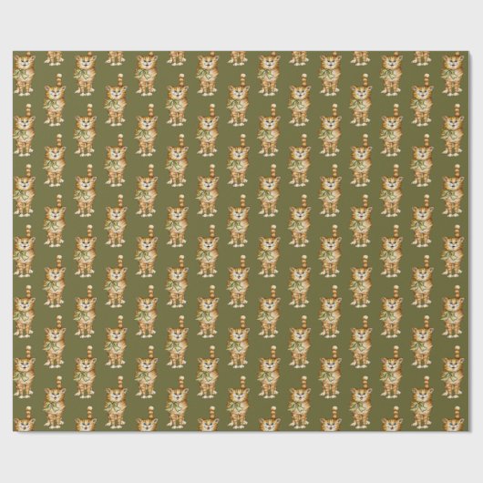 Papier Cadeau tabby cat en vert (Plat)