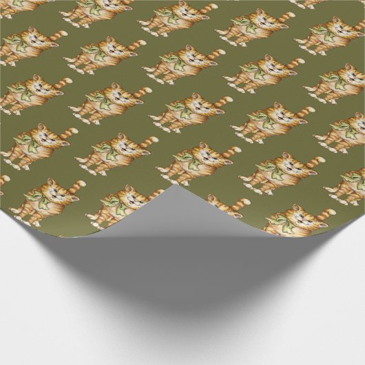 Papier Cadeau tabby cat en vert (Coin)