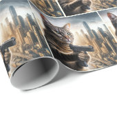 Papier Cadeau Tabby Cat with a Gun (Coin rond)