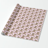 Papier Cadeau Tabby Chat Sur En vichy Rose (Déroulé)