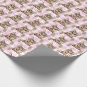 Papier Cadeau Tabby Chat Sur En vichy Rose (Coin)