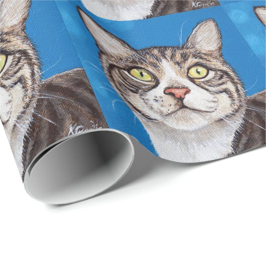 Papier Cadeau Tabby Cute Peinture Chat (Coin rond)
