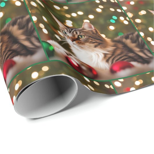Papier Cadeau Tabby de Noël (Coin rond)