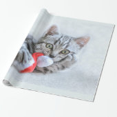 Papier Cadeau Tabby gris mou Chat avec Noël Casquette (Déroulé)