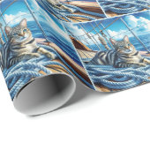 Papier Cadeau Tabby Nautique Chat Sur Les Cordes De Bateau (Coin rond)