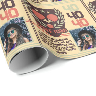 Papier Cadeau Table personnalisée Tennis Nom âge photo Anniversa