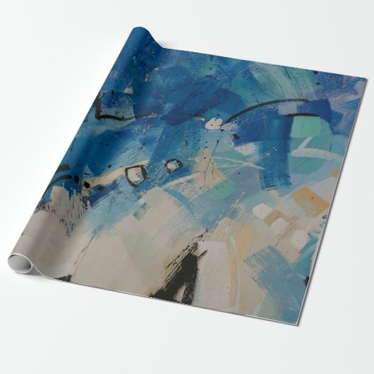 Papier Cadeau Tableau abstrait bleu et blanc (Déroulé)