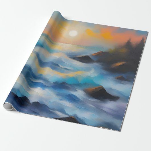 Papier Cadeau Tableau des vagues bleu clair sous le soleil (Déroulé)