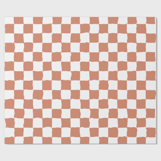 Papier Cadeau Tableau en damier blanc et en terre cuite élégant (Plat)