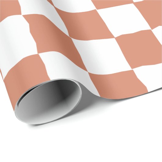 Papier Cadeau Tableau en damier blanc et en terre cuite élégant (Coin rond)