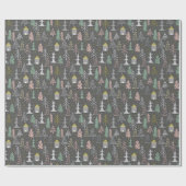 Papier Cadeau Tableau noir Arbres de Noël et Maisons Jaune rose (Plat)