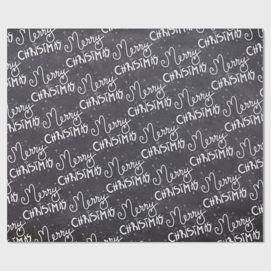 Papier Cadeau Tableau noir blanc Script Joyeux Noël (Plat)