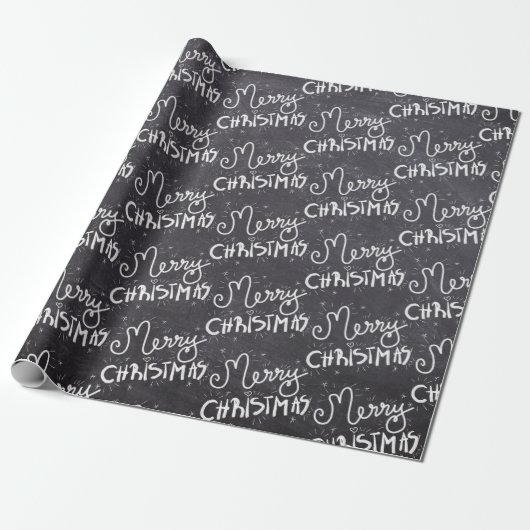 Papier Cadeau Tableau noir blanc Script Joyeux Noël (Déroulé)