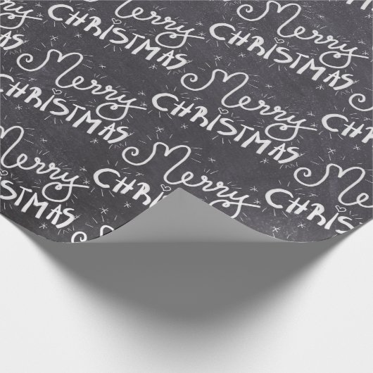Papier Cadeau Tableau noir blanc Script Joyeux Noël (Coin)