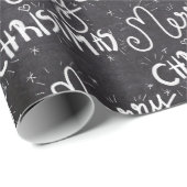 Papier Cadeau Tableau noir blanc Script Joyeux Noël (Coin rond)