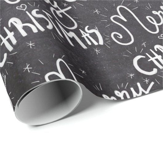 Papier Cadeau Tableau noir blanc Script Joyeux Noël (Coin rond)
