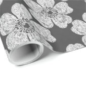 Papier Cadeau Tableau noir de roses blanches sauvages (Coin rond)