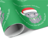 Papier Cadeau Tablette Gris de Noël Chat Sur Papier Enveloppé Ve (Coin rond)