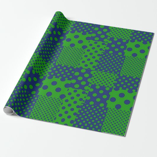 Papier Cadeau Taches à pois verts bleus Patchwork (Déroulé)