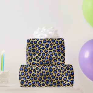 Papier Cadeau Taches de léopard en feuille dorée et bleu de styl