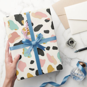 Papier Cadeau Taches de léopard pastel bleu or