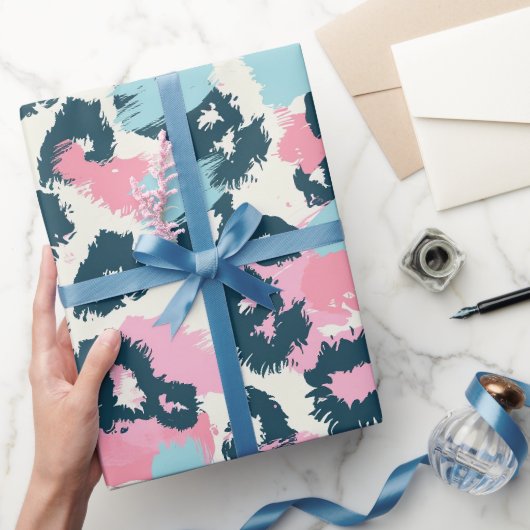 Papier Cadeau Taches de léopard pastel bleu rose (Cadeaux)