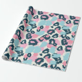Papier Cadeau Taches de léopard pastel bleu rose (Déroulé)