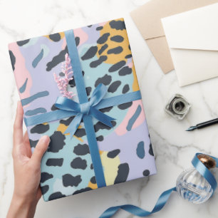 Papier Cadeau Taches de léopard pastel bronze bleu