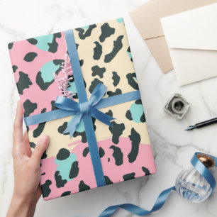 Papier Cadeau Taches de léopard pastel rose rétro