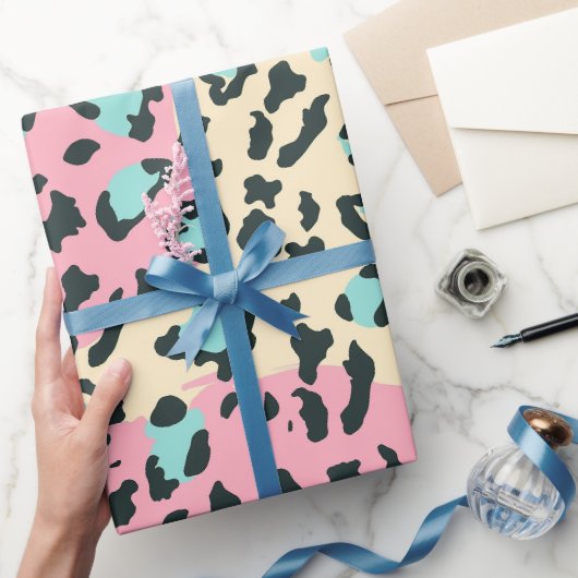 Papier Cadeau Taches de léopard pastel rose rétro (Cadeaux)