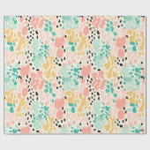 Papier Cadeau Taches de léopard pastel vert corail (Plat)