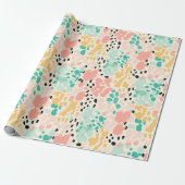 Papier Cadeau Taches de léopard pastel vert corail (Déroulé)