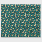 Papier Cadeau Taches de léopard sarcelle et or (Plat)