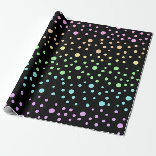 Papier Cadeau Taches de polka arc-en-ciel noir