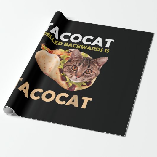 Papier Cadeau Tacocat mignon Taco Chat épelé vers l'arrière (Déroulé)