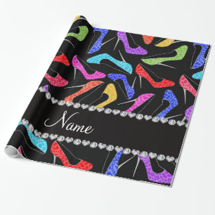 Papier Cadeau Talons hauts noirs nommés personnalisés de léop