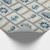 Papier Cadeau Tan et hippocampes et phares nautiques bleus (Coin)
