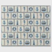Papier Cadeau Tan et hippocampes et phares nautiques bleus (Plat)