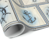 Papier Cadeau Tan et hippocampes et phares nautiques bleus (Coin rond)