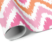 Papier Cadeau Tangerine rose Zigzags Motif Ikat (Coin rond)