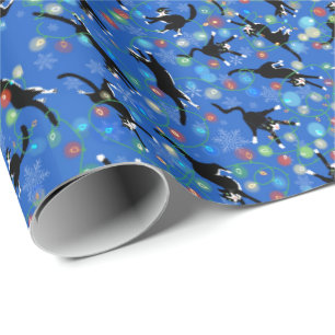 Papier Cadeau Tangles de chats amusants dans les lumières de Noë