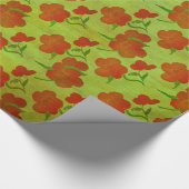 Papier Cadeau Tango Red Peonés sur Lime Green Silk v2 (Coin)