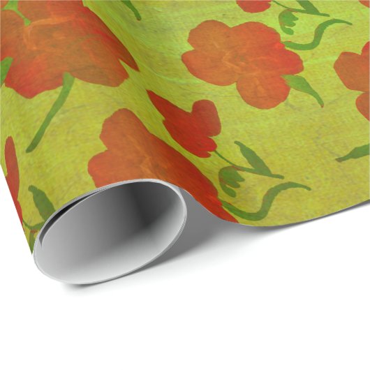 Papier Cadeau Tango Red Peonés sur Lime Green Silk v2 (Coin rond)