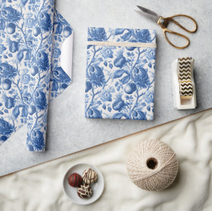 Papier Cadeau Tapisserie Botanique Bleue Sérène
