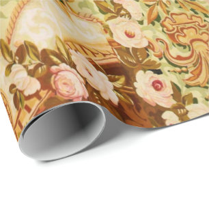 Papier Cadeau tapisserie rose à fleurs baroque victorienne