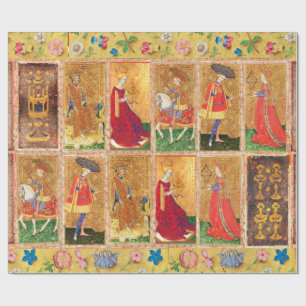 PAPIER CADEAU TAROTS ANCIENS /CHEVALIER, ROI, PAGE, REINE DE COU
