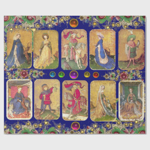 Papier Cadeau Tarots antiques, Cartes de cour allemandes, Bleu o