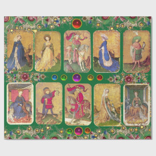 Papier Cadeau Tarots antiques, Cartes de cour allemandes, Vert F