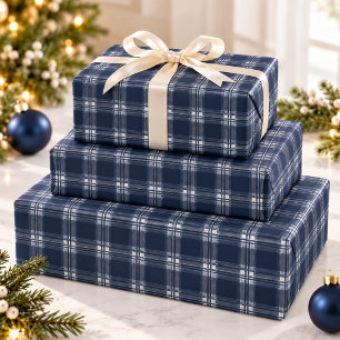Papier Cadeau Tartan à carreaux bleu marine de Noël
